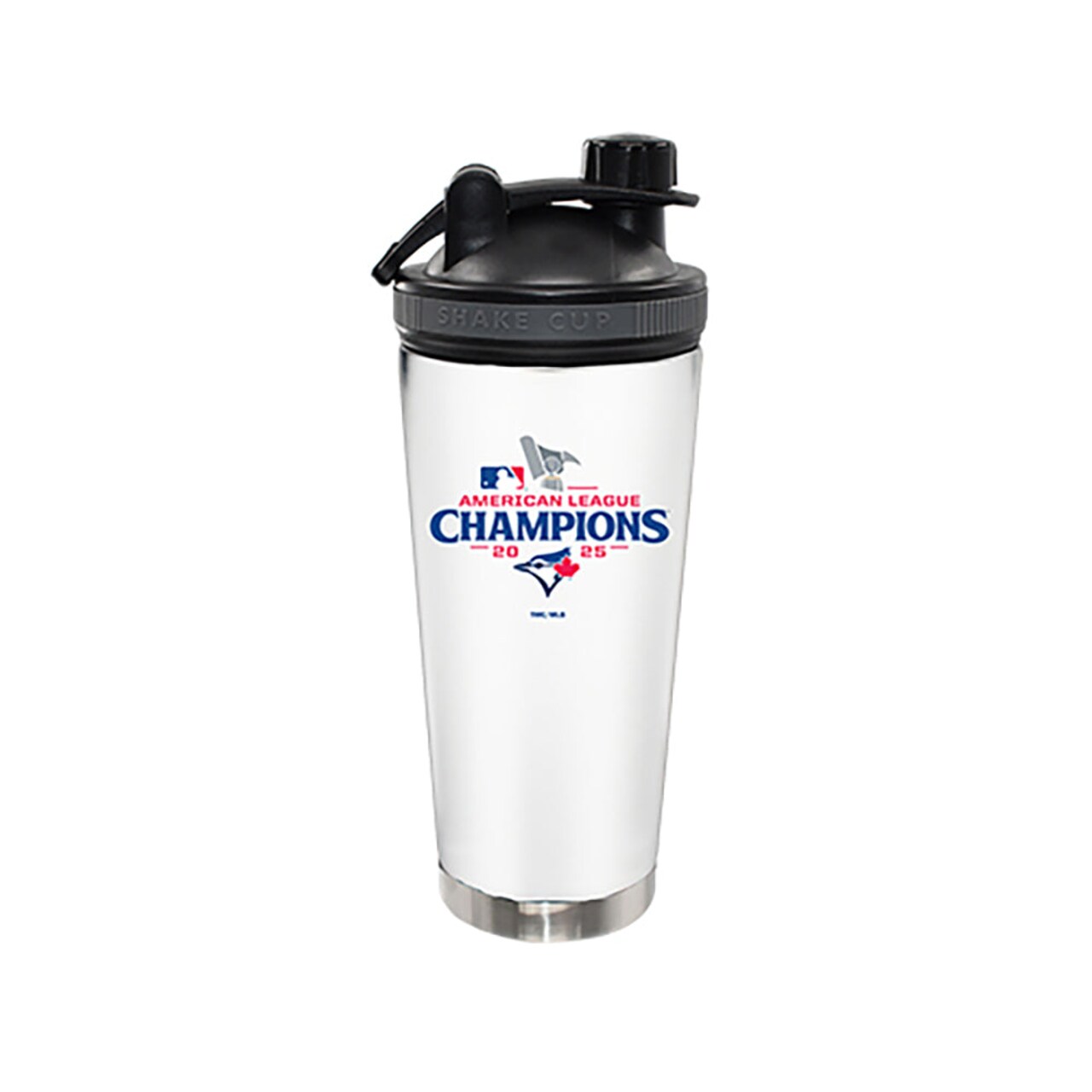 24oz White Stainless Steel Beverage Shaker Bottle, MLB American League Champs 2025, Direct Print, Toronto Blue Jays